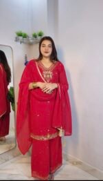 Elegant ruby plazzo set - Image 2