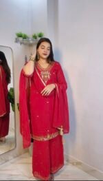 Elegant ruby plazzo set - Image 4